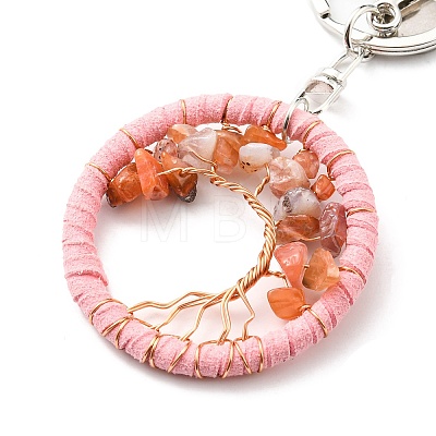 Natural Red Agate Keychains TREE-PW0001-04B-1