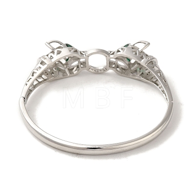 Brass Pave Clear & Green Cubic Zirconia Leopard Hinged Bangle for Women BJEW-K246-19C-P-1