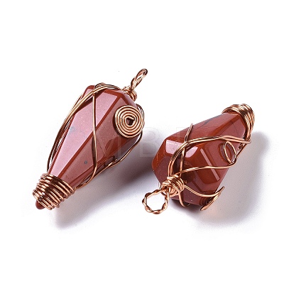 Natural Red Jasper Copper Wire Wrapped Big Pendants G-B073-02RG-05-1