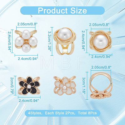 WADORN 8Pcs 4 Styles Plastic Imitation Pearl & Enamel Flower Scarf Buckle Rings Set AJEW-WR0001-73-1