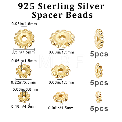 15Pcs 3 Size Sterling Silver Spacer Beads STER-BBC0001-95G-1