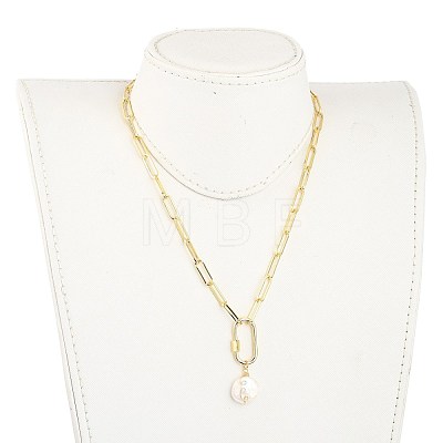 Flat Round Natural Baroque Pearl Pendant Necklaces NJEW-JN03085-1