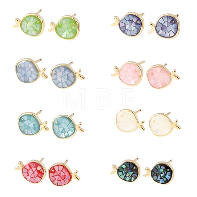 Brass Enamel Fish Stud Earrings EJEW-I322-05G-1