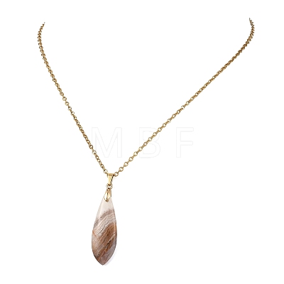 Natural Amethyst Lace Agate Teardrop Pendant 304 Stainless Steel Cable Chain Necklaces NJEW-JN06322-01-1