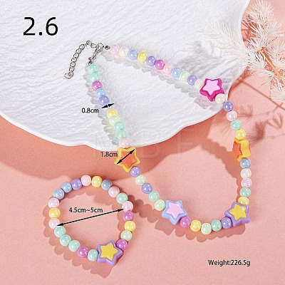 Rainbow Color Resin Beaded Stretch Bracelets & Necklaces for Kids WGBA309-03-1