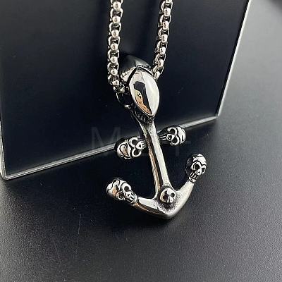 Vintage Stainless Steel Skull Anchor Pendant Necklaces for Men HX2759-1