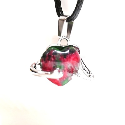 Natural Ruby in Zoisite Heart with Metal Hands Pendant Necklaces FX8013-9-1
