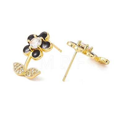 Enamel Flower of Life Stud Earrings with Clear Cubic Zirconia EJEW-I266-12G-1