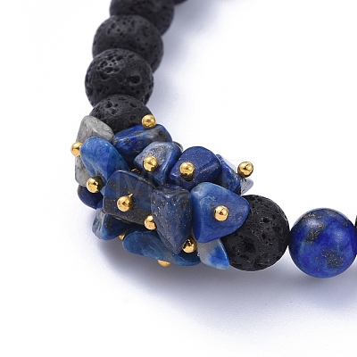 Natural Lava Rock Round Beads Stretch Bracelets BJEW-JB05118-1