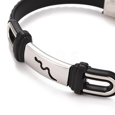 201 Stainless Steel Rectangle Link Bracelet with PU Leather Cord for Men Women BJEW-G649-07P-02-1