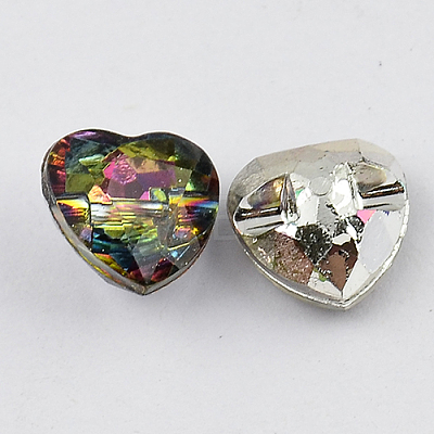 1-Hole Taiwan Acrylic Rhinestone Heart Buttons BUTT-F017-13mm-13-1