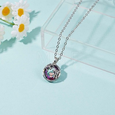 Double Elephant and Tree Alloy Pendant Necklace with Rhinestone JN1014A-1