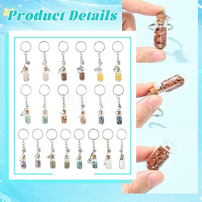 20Pcs Glass Bottle with Natural & Synthetic Gemstone Chip Keychains KEYC-CJ00014-1