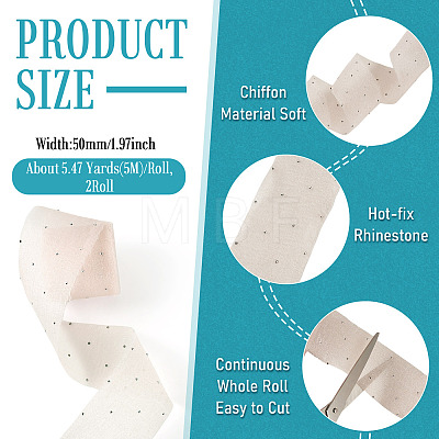 2Rolls Polyester Hot-fix Rhinestone Raw Edges Ribbon OCOR-TA0003-95F-1