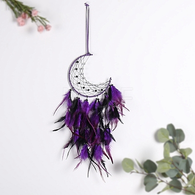 Moon Woven Web/Net with Feather Wall Hanging Decorations PW-WG67276-01-1