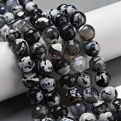 Faceted Natural Fire Crackle Agate Beads Strands G-F447-12mm-N13-1