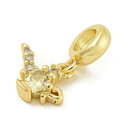 Rack Plating Brass Pave Clear & Light Yellow Cubic Zirconia Kettle European Dangle Charms KK-Z067-59G-1