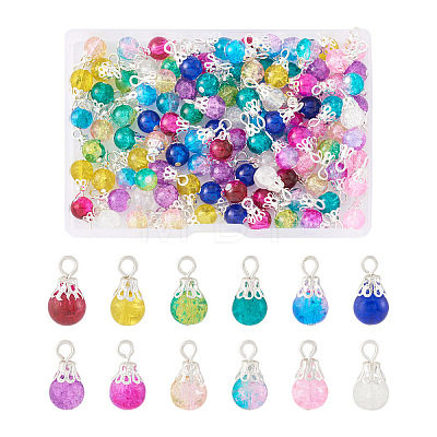 Kissitty 120Pcs 12 Colors Spray Painted Crackle Glass Pendants FIND-KS0001-28-1