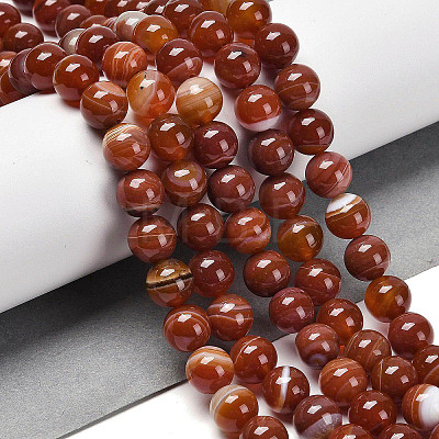 Natural Striped Agate/Banded Agate Beads Strands G-G582-8mm-59-1