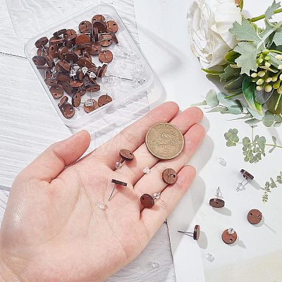  60Pcs Walnut Wood Stud Earring Findings MAK-NB0001-12-1