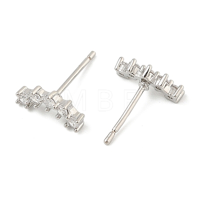 Brass Micro Pave Clear Cubic Zirconia Stud Earrings EJEW-R016-26P-15-1