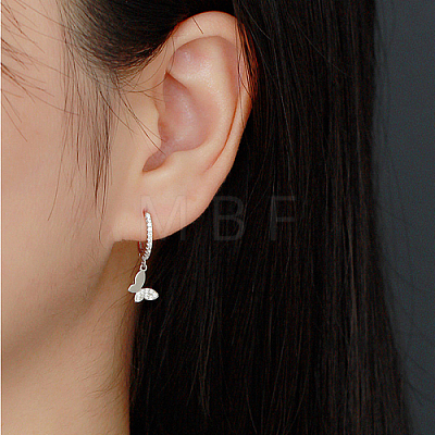 Rhodium Plated 925 Sterling Silver Rhinestone Dangle Hoop Earrings SN0705-1-1