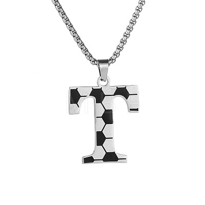 201 Stainless Steel Soccer Initial Pendant Necklacess for Men Women WG63E1E-08-1