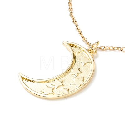 Enamel Crescent Moon with Star Pendant Necklace NJEW-O125-53G-1