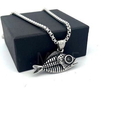 Vintage Punk Style Men's 304 Stainless Steel Fishbone Pendant Necklaces MU8602-1