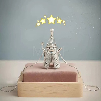 Vintage Alloy Witch Cat Shape Pendant Necklaces for Women WG460F3-01-1