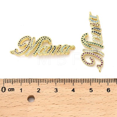 Mother's Day Brass Micro Pave Cubic Zirconia Word Mama Connector Charms KK-M324-01C-G-1
