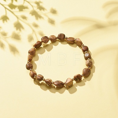 Natural Picture Jasper Round Beaded Stretch Bracelet BJEW-JB08197-02-1