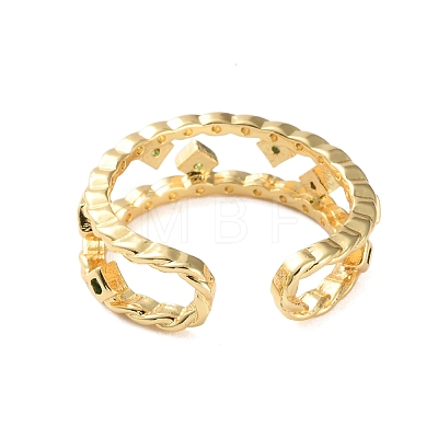 Rack Plating Brass Micro Pave Cubic Zirconia Open Cuff Rings for Women RJEW-U026-04G-01-1