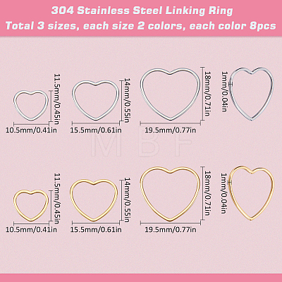 SUNNYCLUE 48Pcs 3 Sizes 2 Colors 304 Stainless Steel Linking Ring STAS-SC0007-43-1