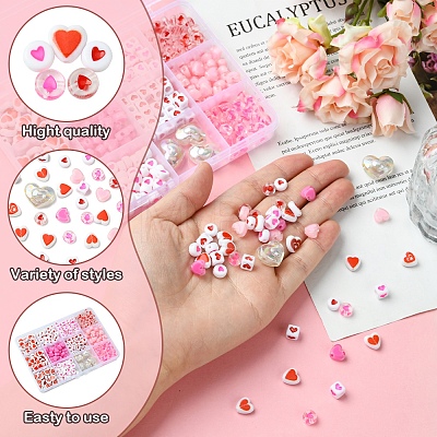 385Pcs Valentine's Day Theme Opaque/Transparent Acrylic Beads MACR-FS0001-93-1