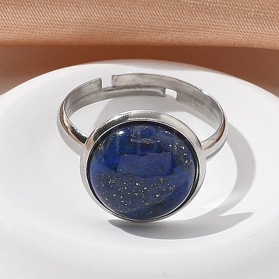 Half Round Natural Lapis Lazuli Finger Rings RJEW-M062-01P-04-1