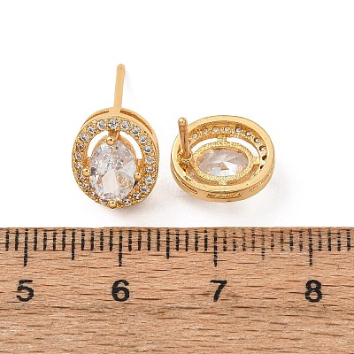 Brass Micro Pave Cubic Zirconia Stud Earrings for Women EJEW-F418-12G-1