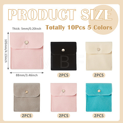 10Pcs 5 Colors Double-Sided Velvet Jewelry Rectangle Bags for Earrings Rings Bracelets Necklaces TP-TA0001-09-1