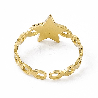 Ion Plating(IP) 304 Stainless Steel Star Cuff Ring for Women RJEW-C060-10G-1