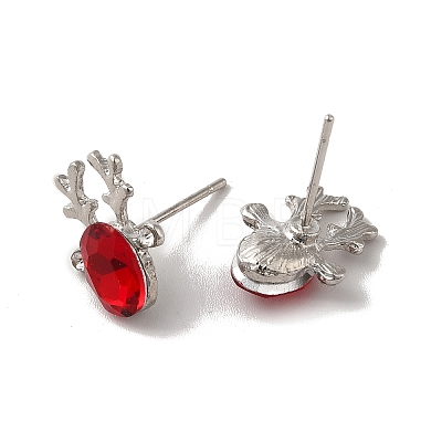 Christmas Deer Head Alloy Glass Stud Earrings for Women X-EJEW-E284-02P-1