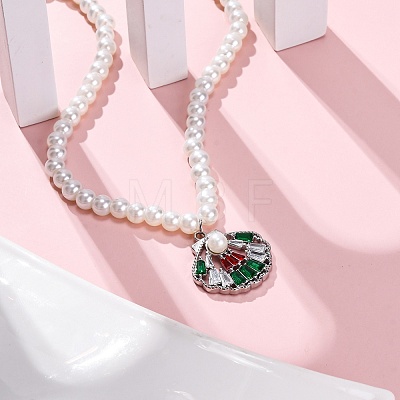 304 Stainless Steel Colorful Cubic Zirconia Shell Shape Pendant Necklaces STAS-Z114-22P-1