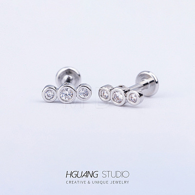 Stainless Steel Micro Pave Clear Cubic Zirconia Cartilage Earrings for Women Men WG126FA-07-1