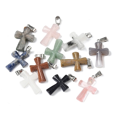 Natural & Synthetic Mixed Stone Cross Pendants G-M454-02-1