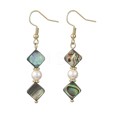 Abalone Shell/Paua Shell & Shell Pearl Bead Dangle Earrings EJEW-JE07322-1