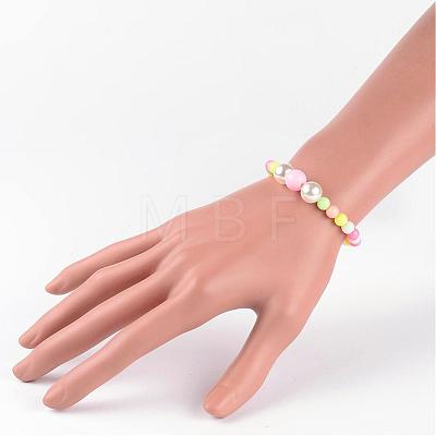 Round Opaque Acrylic Beaded Stretch Kids Bracelets BJEW-JB02306-1