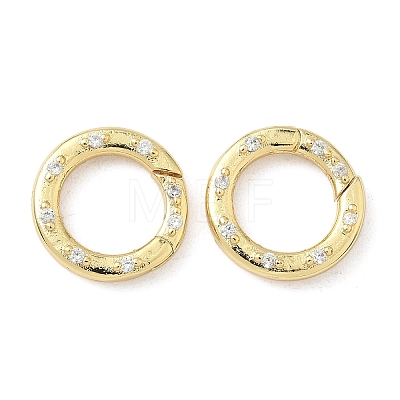 Brass Micro Pave Clear Cubic Zirconia Spring Gate Rings KK-Z120-43G-1