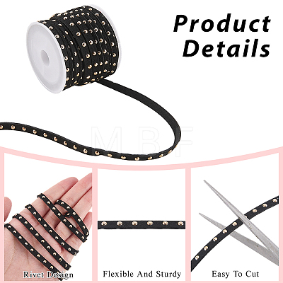 3 Rolls 3 Colors Flat Faux Suede Cord with Alloy Rivets LW-CL0001-08A-1
