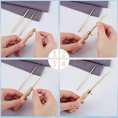 Wood Handle Brass Punch Embroidery Needle Pen & Easy Automatic Threader Set DIY-WH0453-88C-1