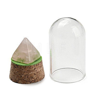 Natural Rose Quartz Pyramid Display Decoration with Glass Dome Cloche Cover DJEW-B009-01D-1