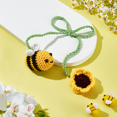 Bee with Hat Fabric Crochet Car Mirror Hanging Accessories FIND-WH0420-11-1